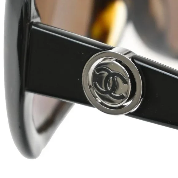 CHANEL CC Logo Sunglasses Eye Wear Plastic Black GHW 5148-A Italy 66RF645